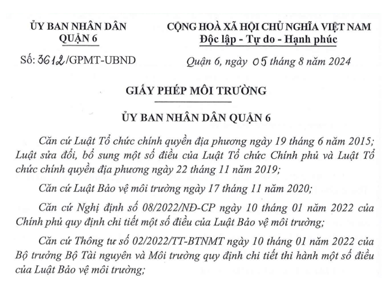 GIẤY PHÉP MÔI TRƯỜNG KINH DƯƠNG VƯƠNG